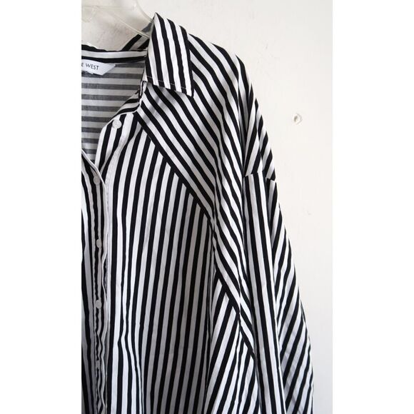 Nine West Black & White Striped Button-Up Shirt - Size Medium - Picture 3 of 9